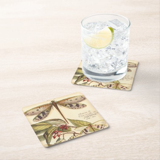 Libellen mit Blätter und Obst Rechteckiger Pappuntersetzer (Vor Ort)