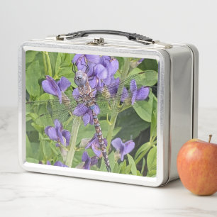 Libellen mit blauen Augen auf violetten Blumen Metall Brotdose