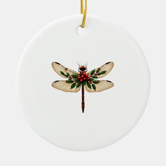 Libellen mit Stechpalmenflügeln Keramik Ornament (Vorne)