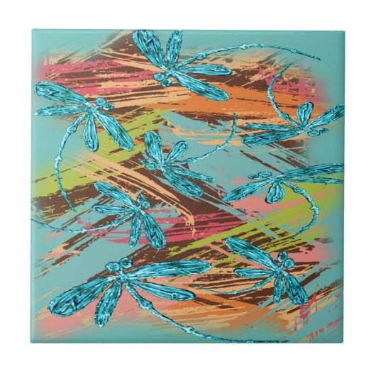 Libellen-Türkis-Spritzen Fliese (Vorderseite)