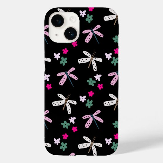 Libellen und Blume auf schwarz Case-Mate iPhone Hülle (Rückseite)