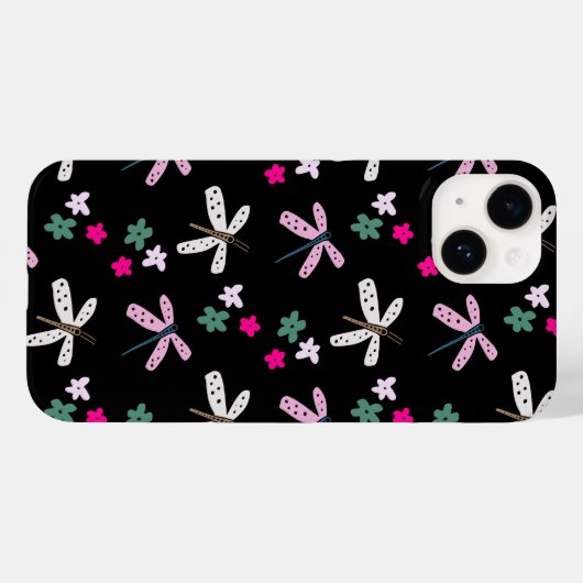 Libellen und Blume auf schwarz Case-Mate iPhone Hülle (Rückseite (Horizontal))