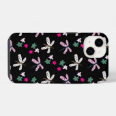 Libellen und Blume auf schwarz iPhone Hülle (Rückseite (Horizontal))
