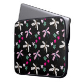 Libellen und Blume auf schwarz Laptopschutzhülle (Vorderseite Links)