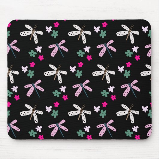 Libellen und Blume auf schwarz Mousepad (Vorne)