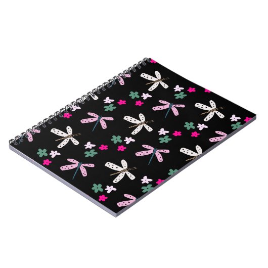 Libellen und Blume auf schwarz Notizblock (Linke Seite)