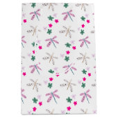 Libellen und Blume auf Weiß Mittlere Geschenktüte (Vorderseite)