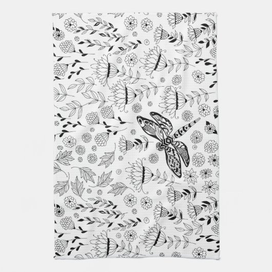 Libellen und Blume Geschirrtuch (Vertikal)