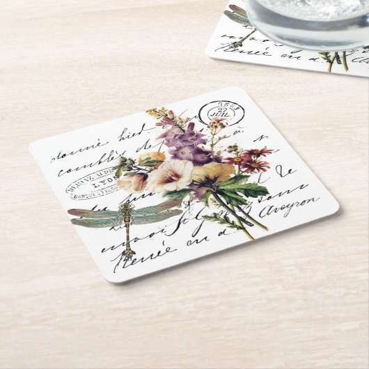 Libellen und Blume Rechteckiger Pappuntersetzer (angewinkelt)