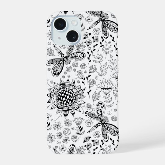 Libellen und Blumen iPhone 15 Hülle (Rückseite)