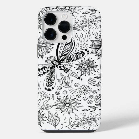 Libellen- und Blumengrafitto iPhone Hülle (Rückseite)