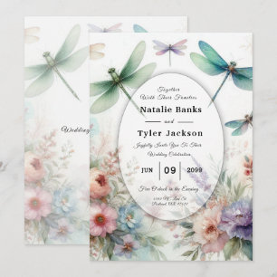 Libellen und Pastell Blumen Hochzeit Einladung