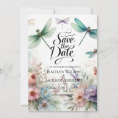 Libellen und Pastell-Blumen Save the Date (Vorderseite)