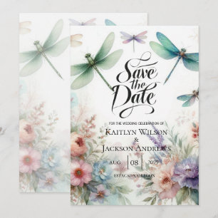 Libellen und Pastell-Blumen Save the Date