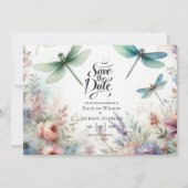 Libellen und Pastell-Blumen Save the Date (Vorderseite)