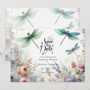 Libellen und Pastell-Blumen Save the Date