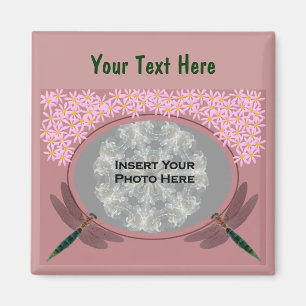 Libellen und rosa Gänseblümchen-Blumen-Foto Magnet