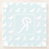 Libellen- und Schmetterlingsmuster-Monogramm Glasuntersetzer (Rückseite)