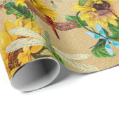 Libellen und Sonnenblumen Gelber Grüner Tan Geschenkpapier (Rolleneckpunkt)