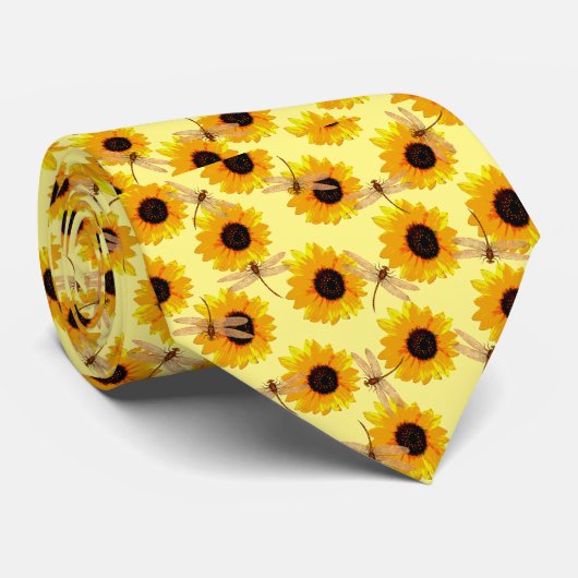 Libellen und Sonnenblumen, Nackenbäume Krawatte (Gerollt)