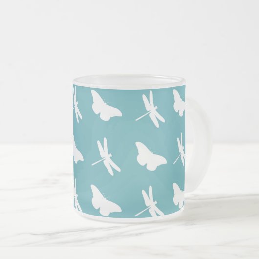 Libellen und Teal-Schmetterlinge Muster Mattglastasse (VorderseiteRechts)