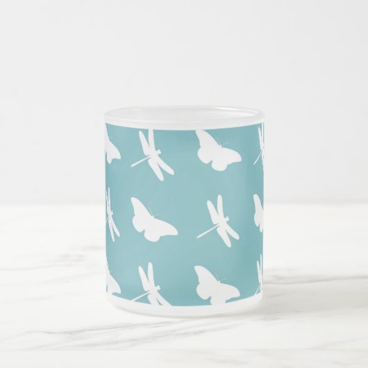 Libellen und Teal-Schmetterlinge Muster Mattglastasse (Mittel)