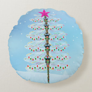 Libellen-Weihnachtsbaum - Weihnachtsdekoration - G Rundes Kissen