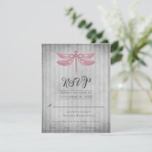 Libellene Hochzeit RSVP mit pinken Juwelen Karte
