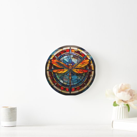 Libellenfarbglas Runde Wanduhr (Zuhause)