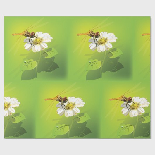 Libellenfliege auf einem Blume-Wrapper Geschenkpapier (Flach)