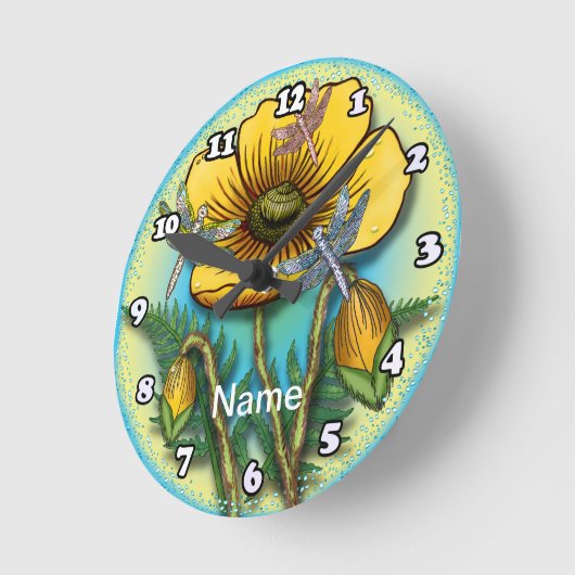 Libellengelber Mohn Runde Wanduhr (Winkel)