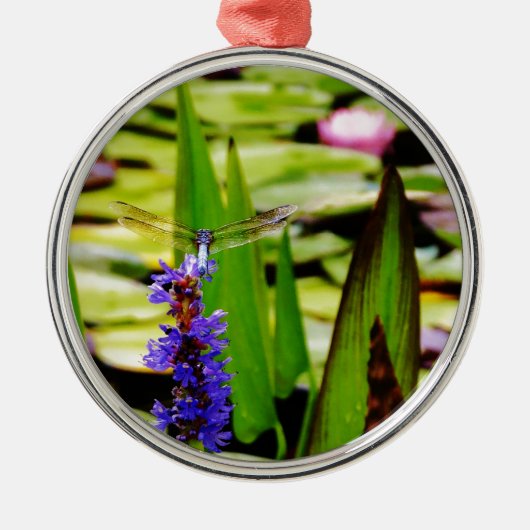 Libellenlotus und lila Blume Silbernes Ornament (Vorne)