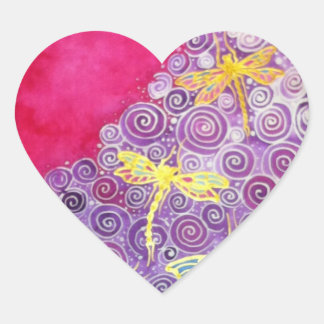 Libellensticker: Original handgemalte Seide Herz-Aufkleber