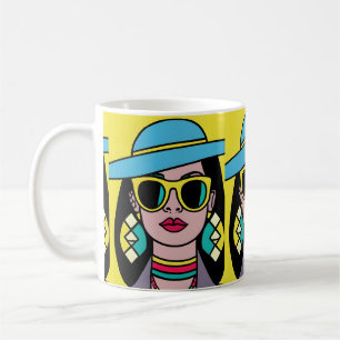 liberales feministisches Mädchen mit schwarzer Bri Kaffeetasse