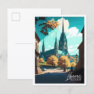 Liberec Tschechische Vintage Reise Illustration Postkarte