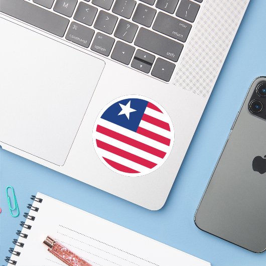 Liberia Flag Round Sticker (Laptop mit iPhone)