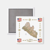 Liberia Karte + Flaggen Magnet (Vorderseite/Rückseite)