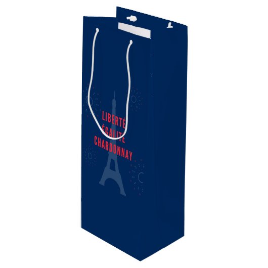 Liberté Égalité Chardonnay Funny Eiffel Tower Geschenktüte Für Weinflaschen (Vorderseite Schrägansicht)