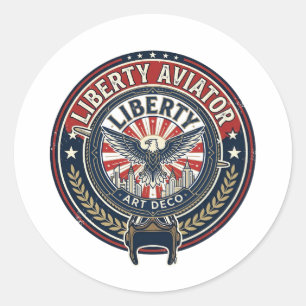 Liberty Aviator Patriotisch Patriotische Luftfahrt Runder Aufkleber