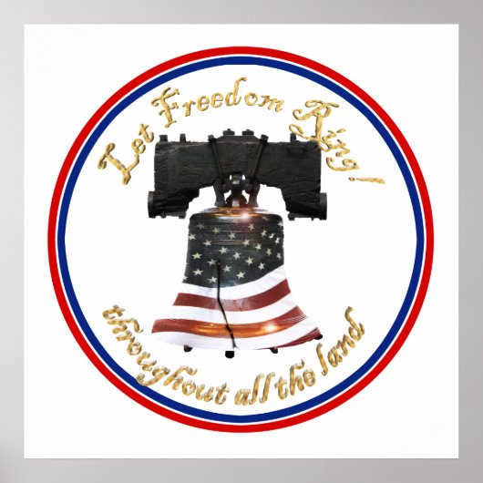 Liberty Bell mit amerikanischer Flagge - Freiheits Poster (Vorne)