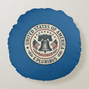 Liberty Bell Siegel — Vintag "E Pluribus Unum" Rundes Kissen