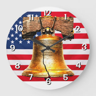Liberty Bell über Flagge Große Wanduhr