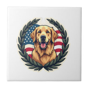 Liberty Golden Retriever Vintage Patriotisches T-S Fliese