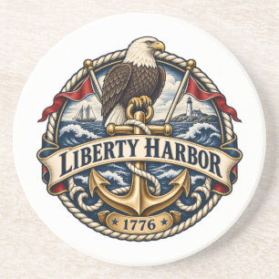 Liberty Harbor Adler Anker Runde Sandstein Getränkeuntersetzer