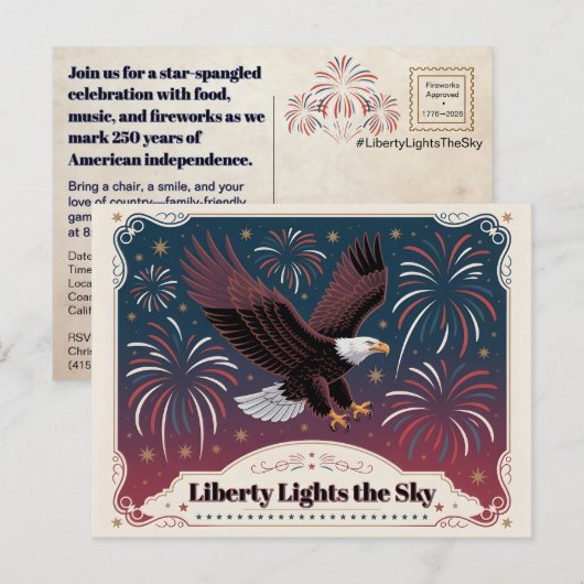 Liberty Lights the Sky • 1776–2026 Andenken Postkarte (Vorne/Hinten)
