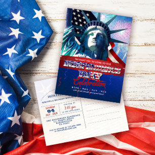 Liberty Patriotische Feuerwerke 4. Juli BBQ-Einlad Postkarte