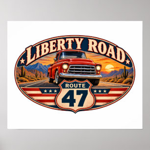 Liberty Road Route 47 Vintage Pickup Landschaft Poster