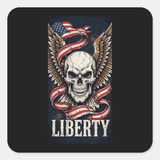 Liberty-Schädel-Adler-Flügel-Flagge-Aufkleber Quadratischer Aufkleber