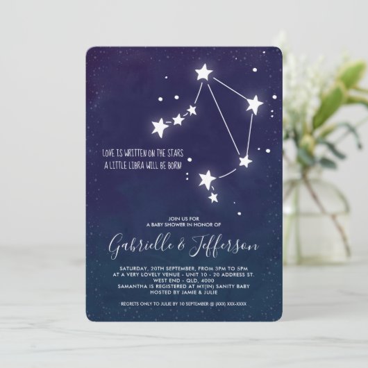 Libra Astrology Baby Dusche Einladung (Stehend Vorderseite)