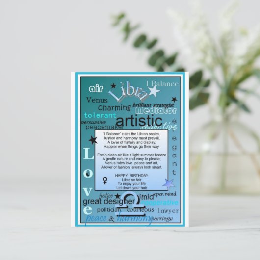LIBRA BIRTHDAY POSTKARTE (Stehend Vorderseite)
